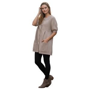 Level Eight Beige Button Front Short Sleeve Sweater Size S